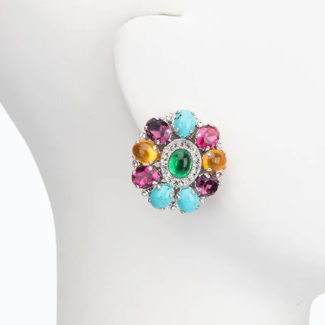Chic Ad Hoc Orecchini clip turchese smeraldo topazio