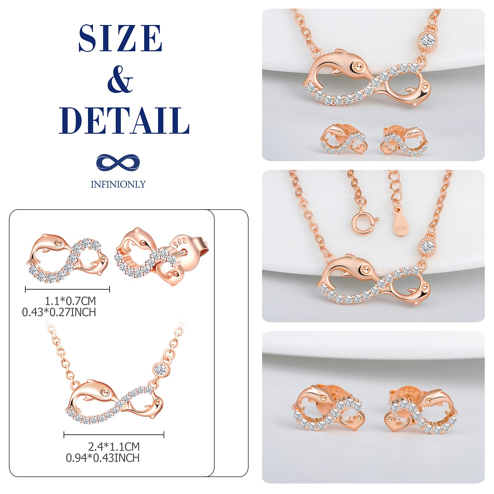 Infinionly Fashion parure oro rosa delfino infinito A