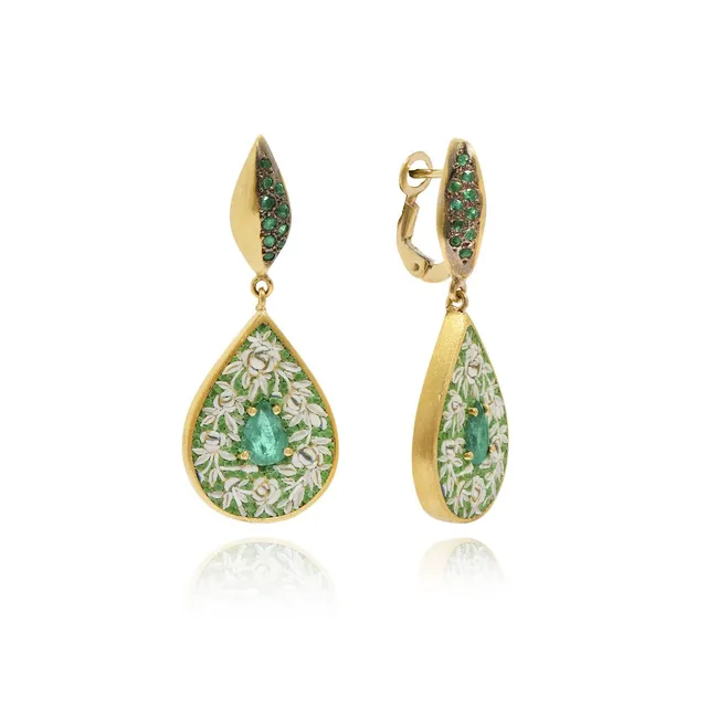 Le Sibille Greenery Earrings oro giallo smeraldi