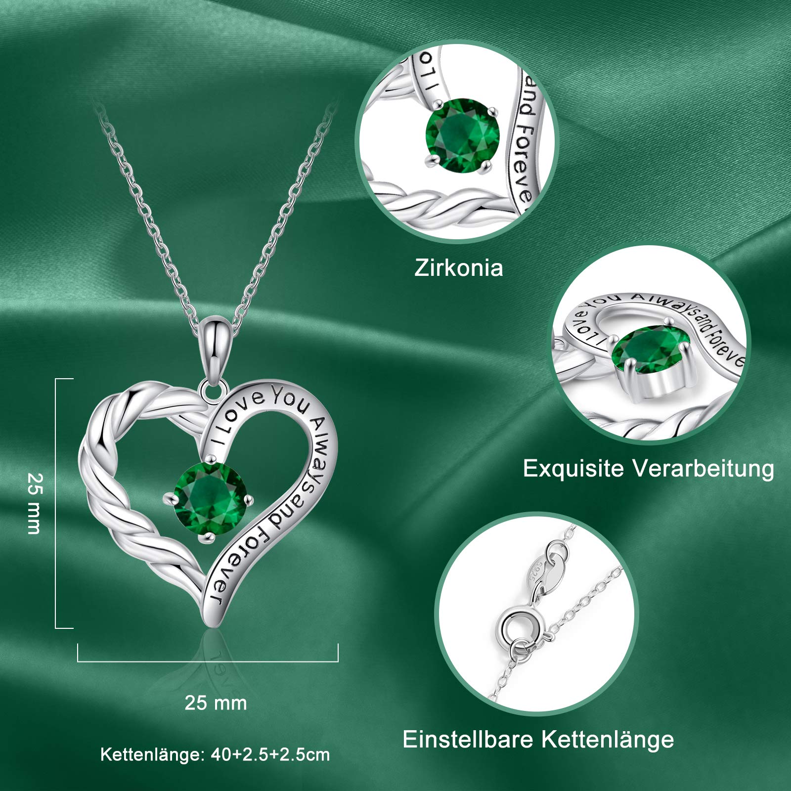 Jessemade Cuore collana argento 925 birthstone catena cuore