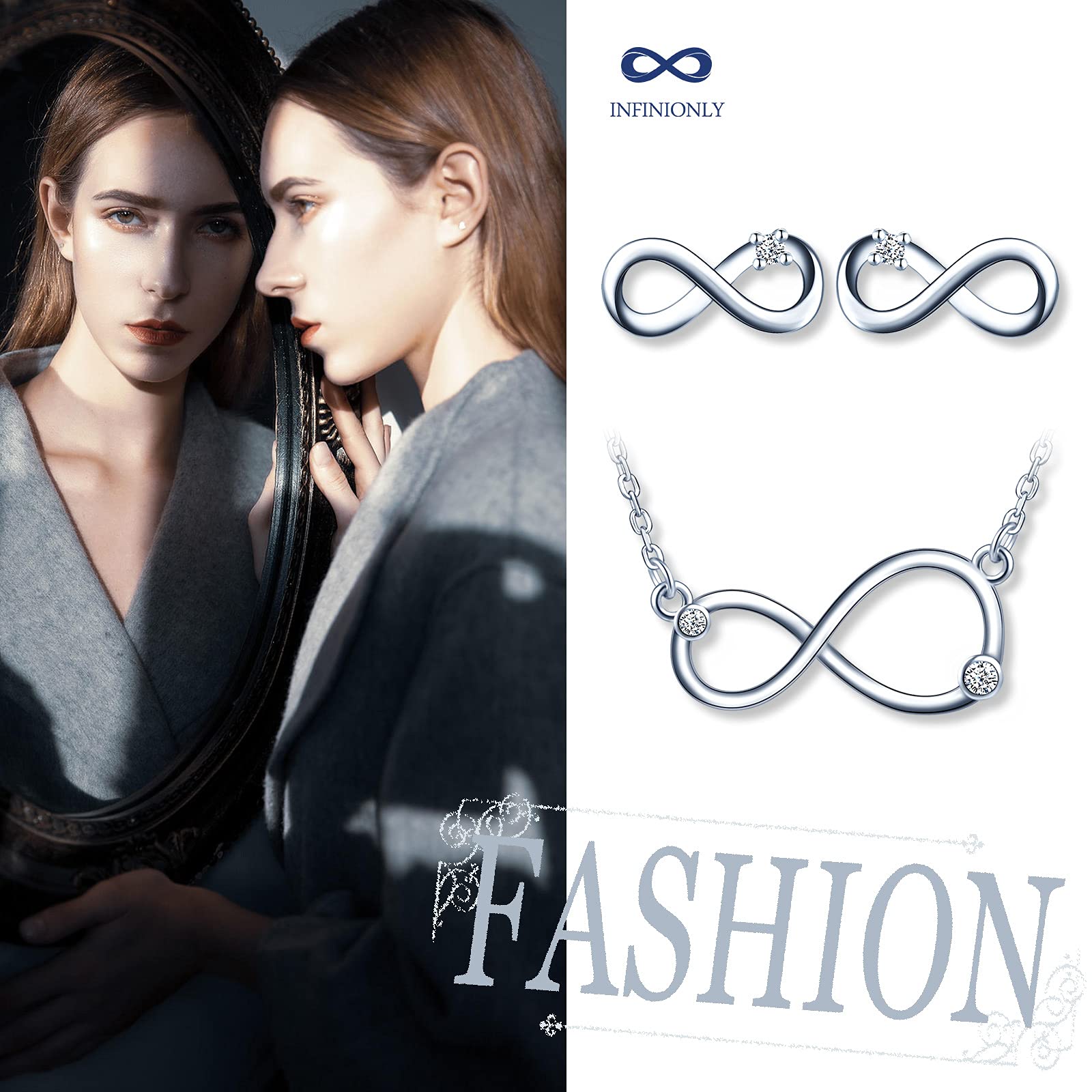INFINIONLY Collana Orecchini Mini Parure Argento Zirconi