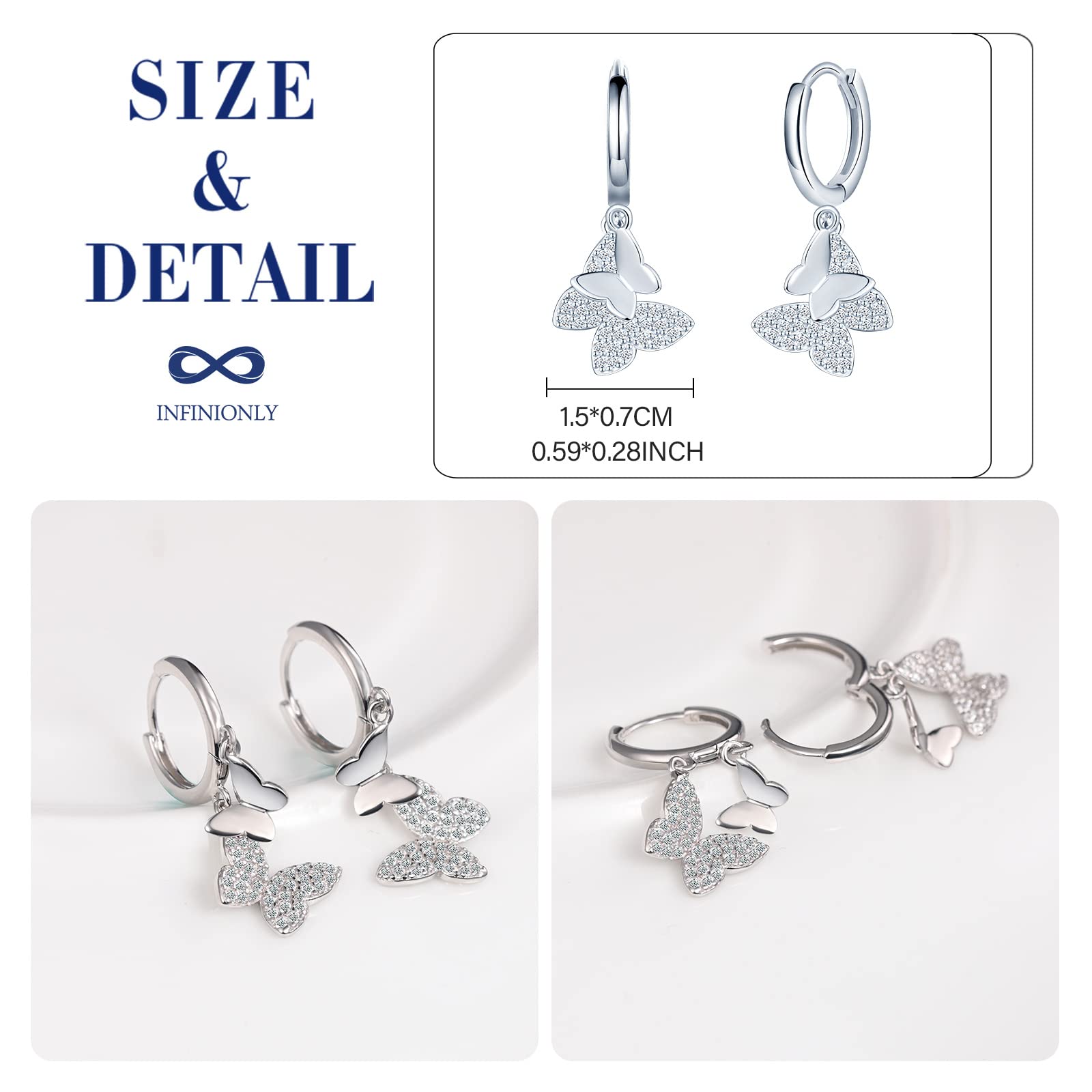 INFINIONLY Fashion Orecchini Farfalla Argento 925 Zirconi