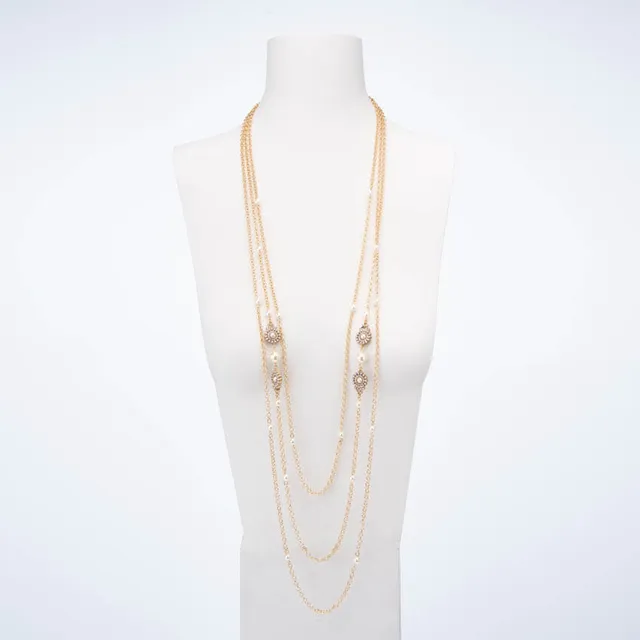 Chic Ad Hoc Collana tre fili perle oro cristalli lunga