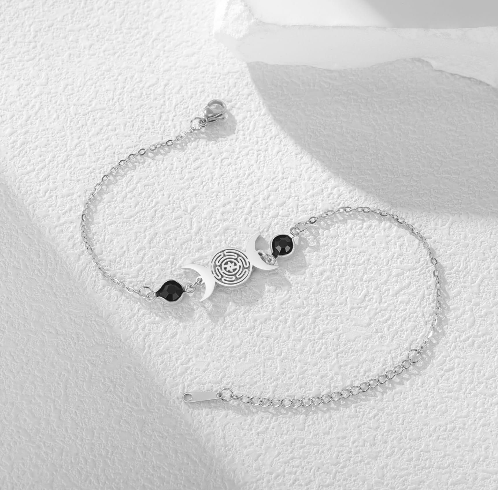 Eueavan Bracelets Bracciale Hecate Tripla Luna Argento Regolabile