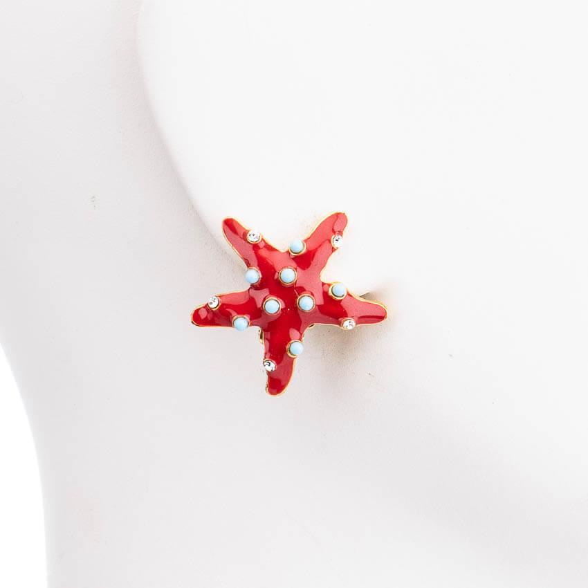 Chic Ad Hoc Orecchini stella marina rosso corallo clip