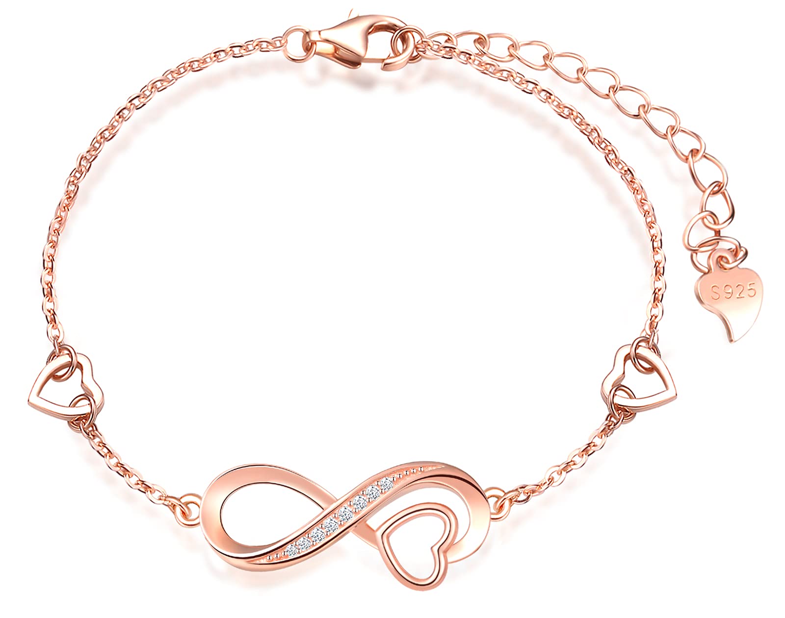 INFINIONLY Collana infinito cuore argento 925 oro rosa