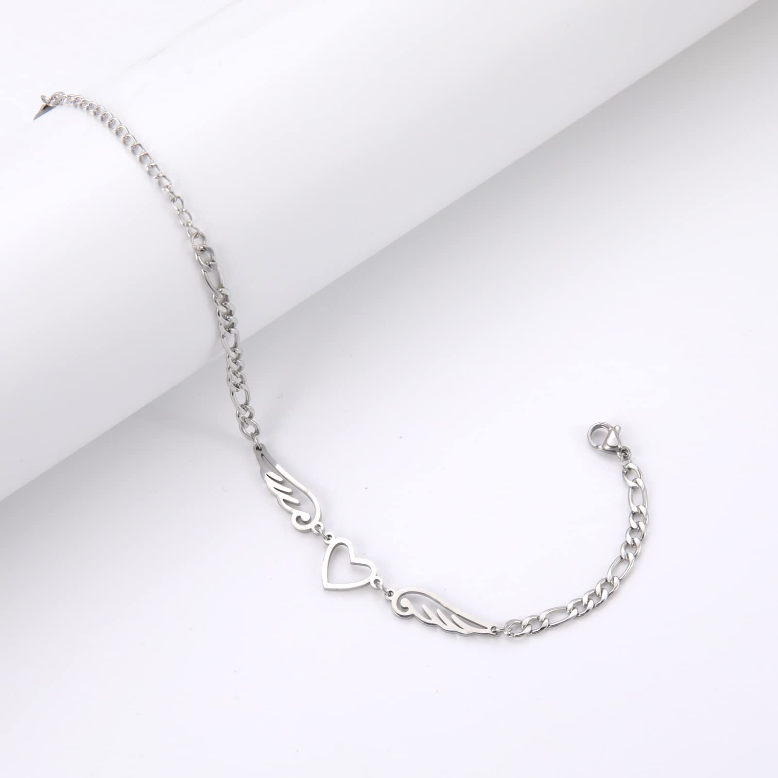 Eueavan Bracelets bracciale acciaio cuore angelo argento