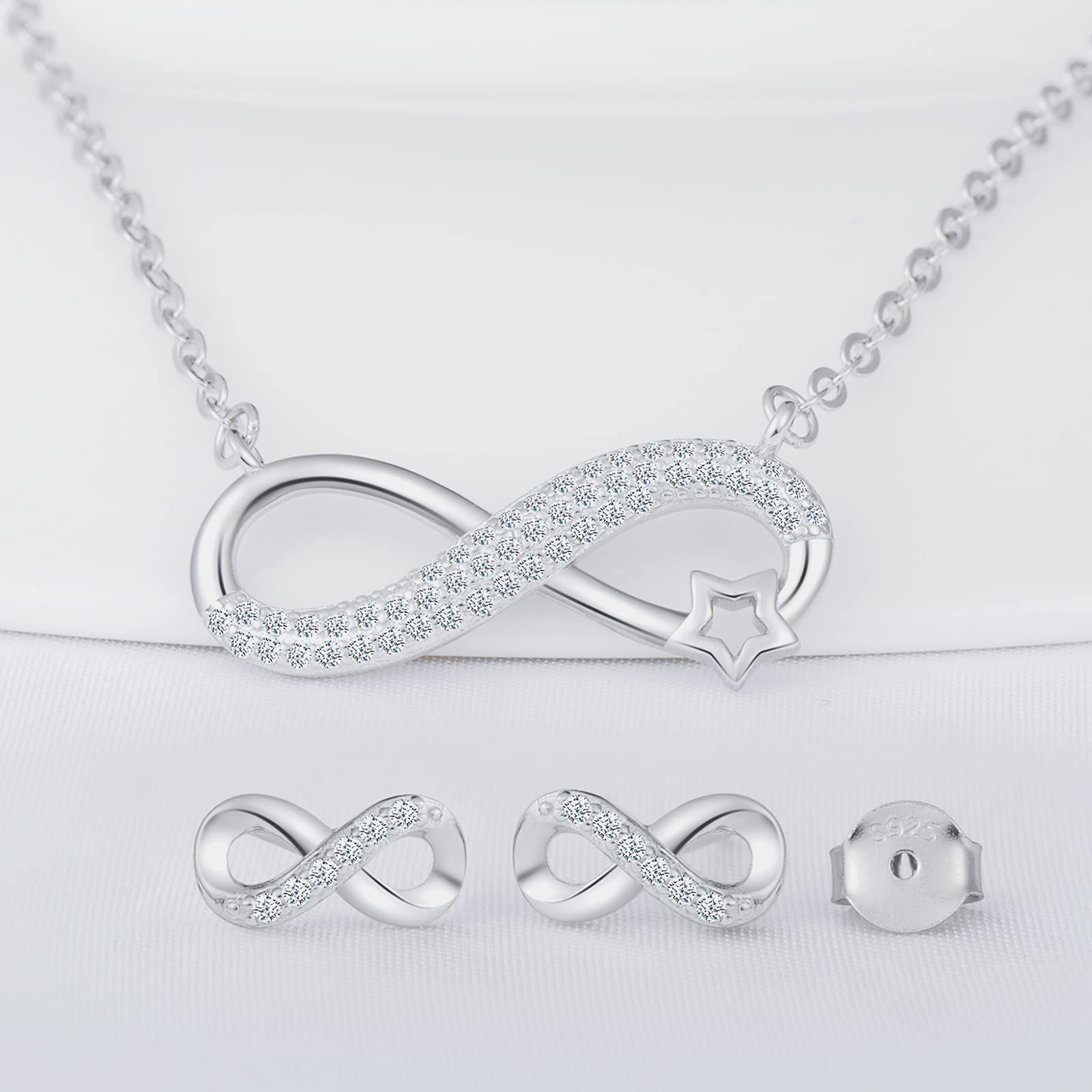 INFINIONLY Collana Orecchini Stella Parure Argento 925 Zirconi