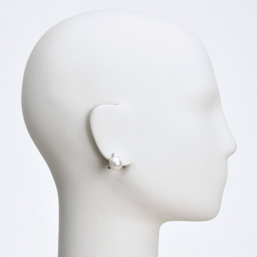 Chic Ad Hoc Orecchini Clip Perla 14mm Zircone Bianco