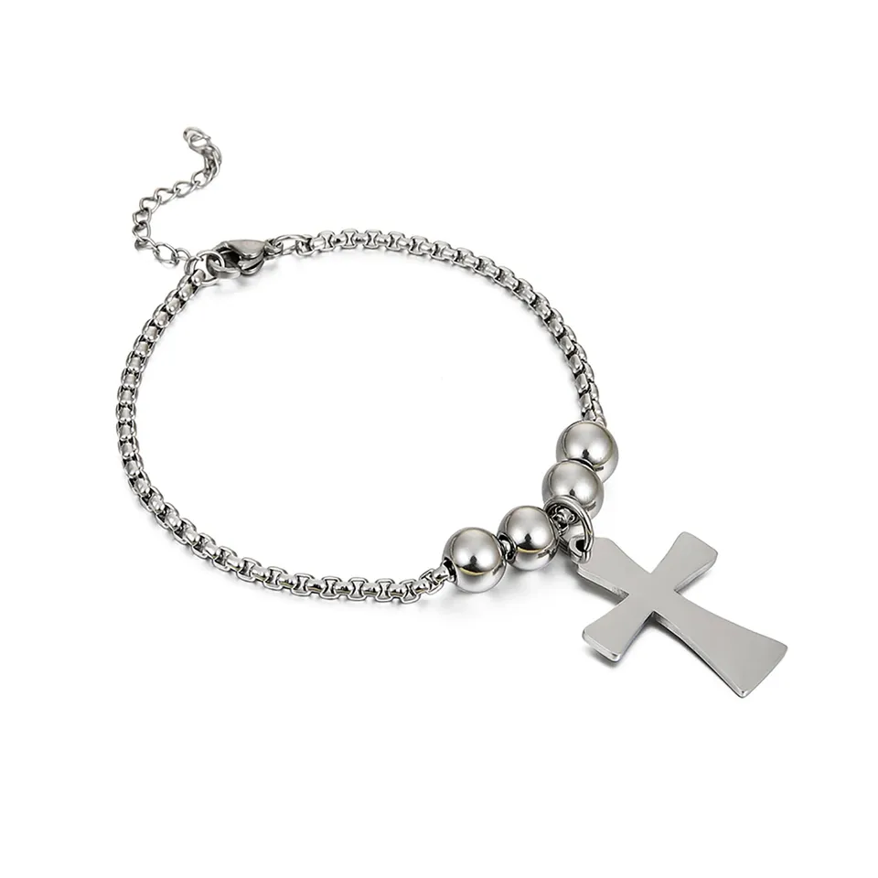 EUEAVAN Bracciale Croce Acciaio Inox Sfera Uomo Senza Pietra