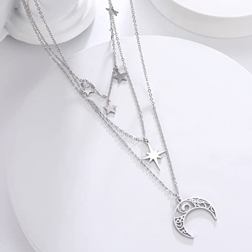 EUEAVAN Necklaces collana luna stella argento multistrato