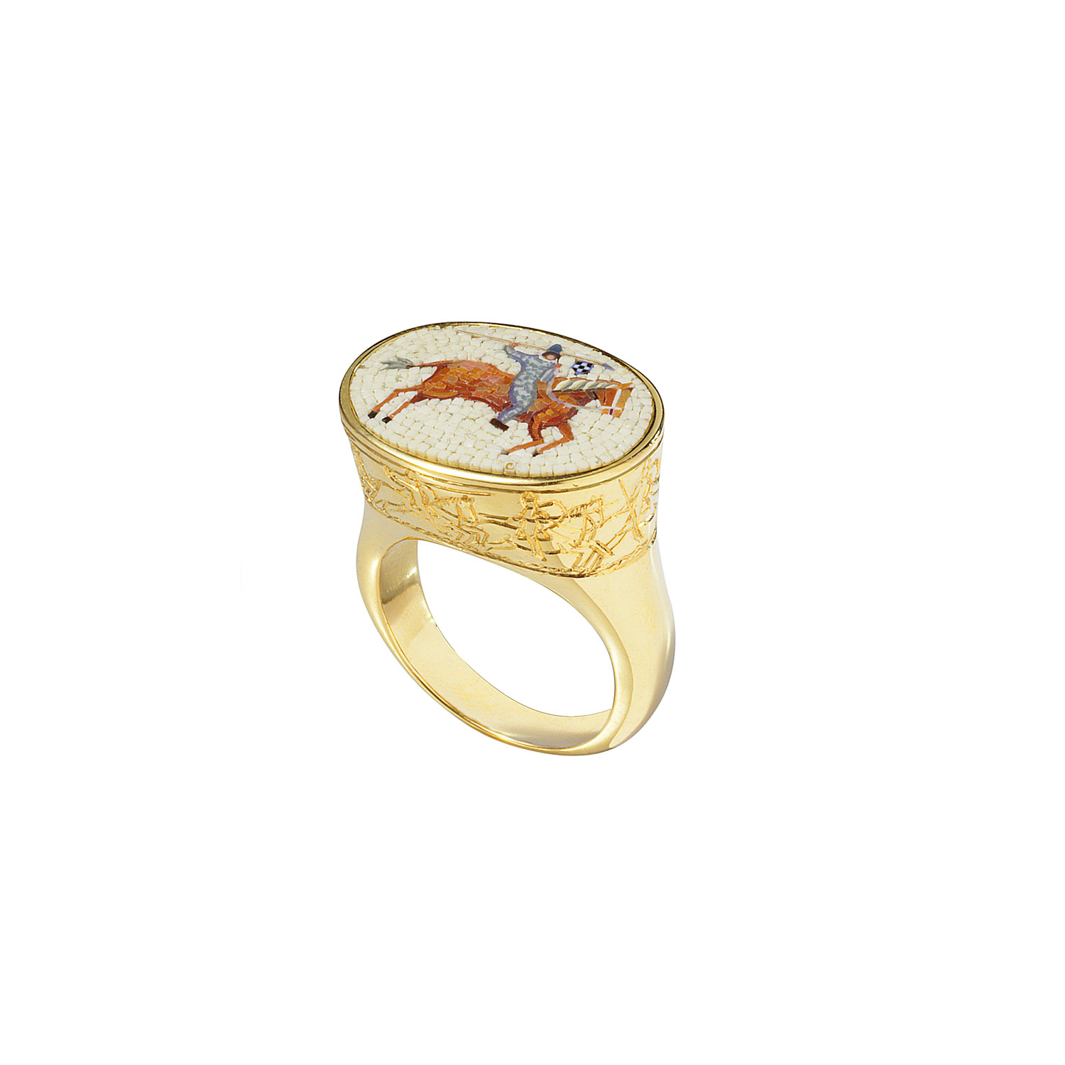 Le Sibille Fantino Ring anello uomo oro mosaico inciso