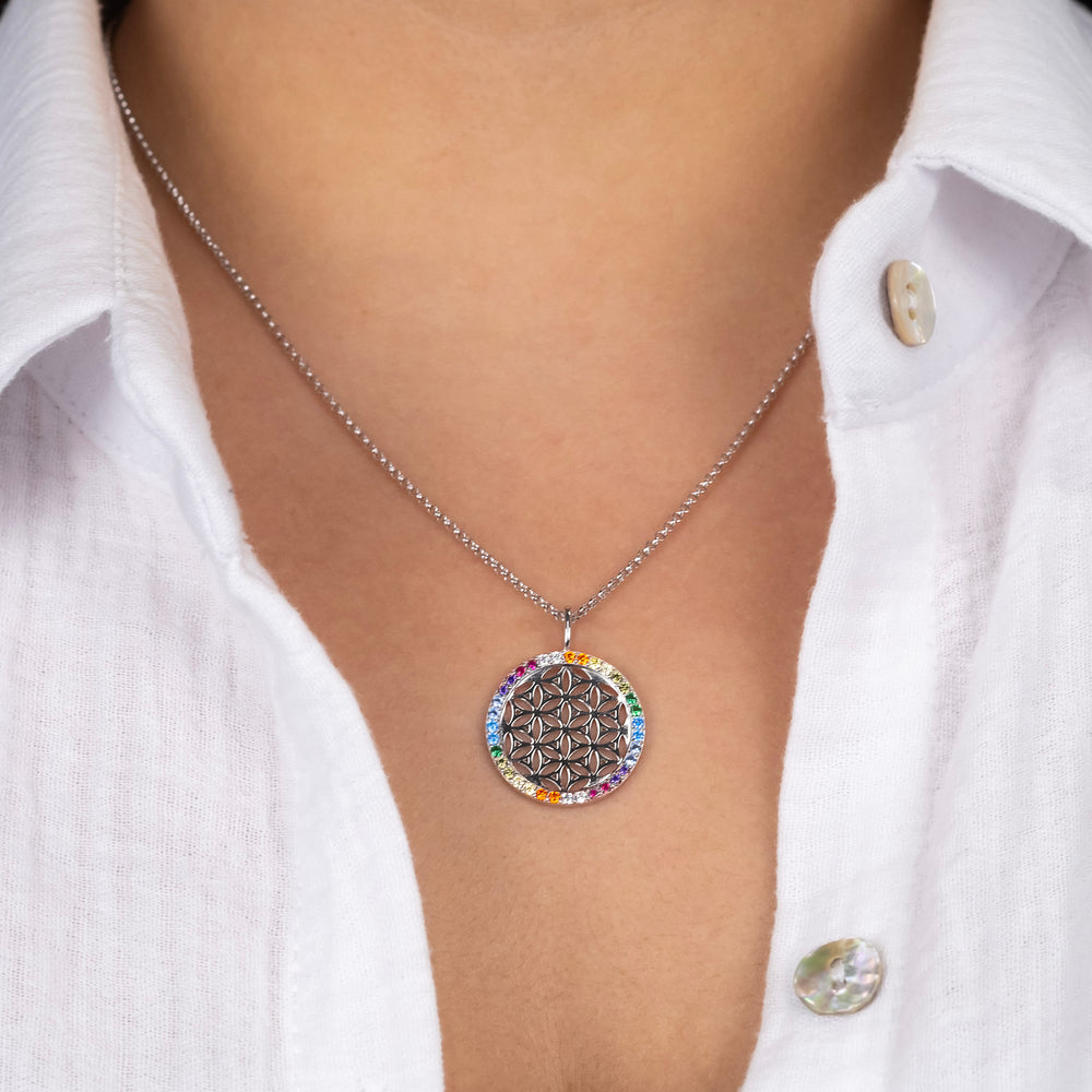 Engelsrufer Lebensblume collana argento fiore multicolor zirconia