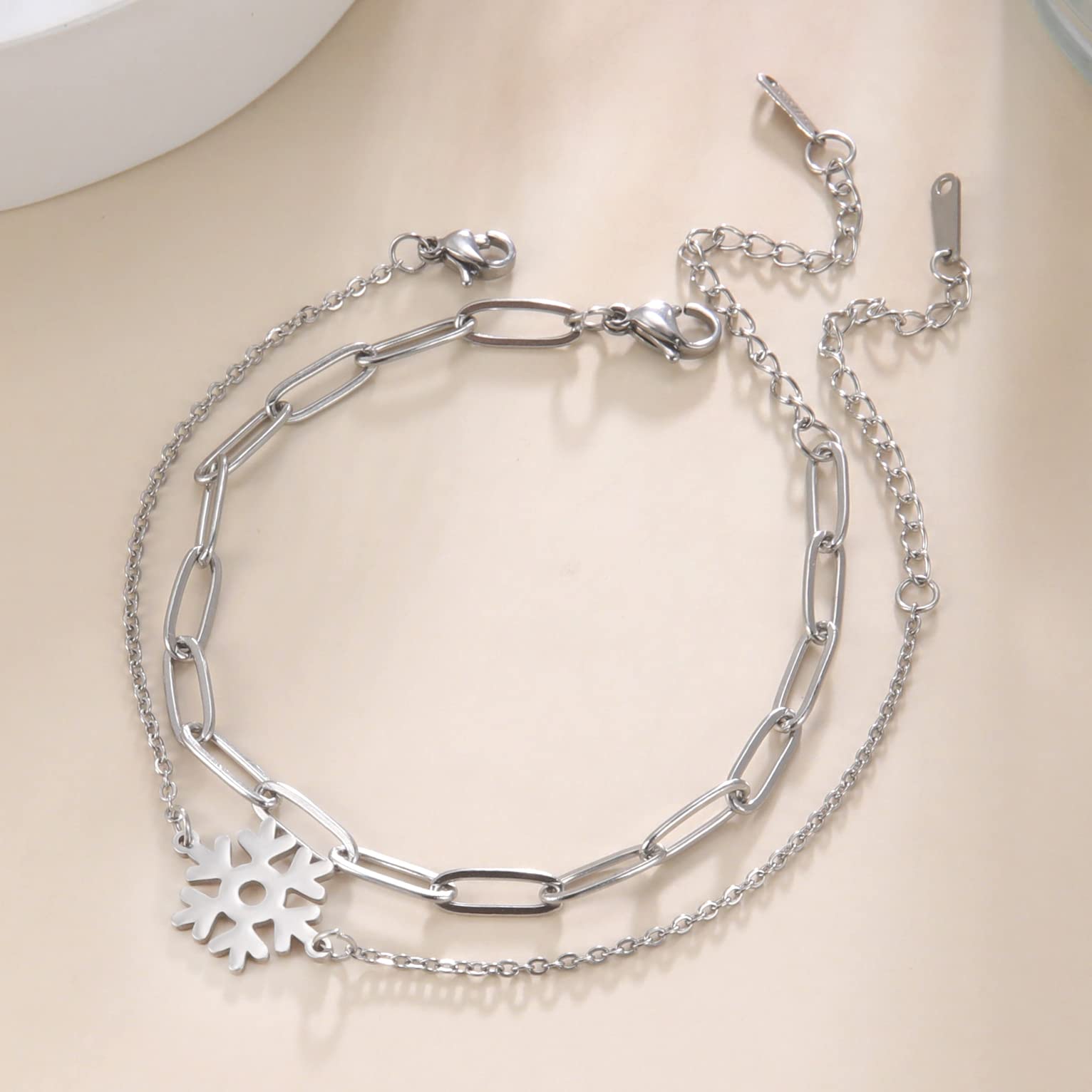 EUEAVAN Bracelets bracciale fiocco di neve acciaio regolabile
