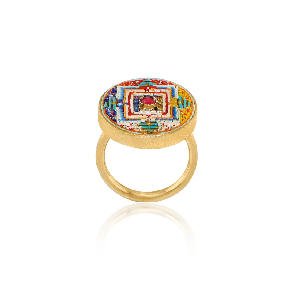 Le Sibille Mandala Ring anello oro rubini zaffiri