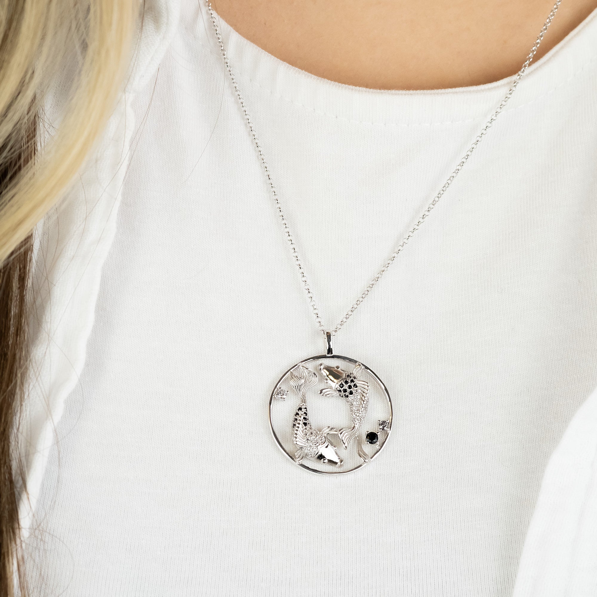 Engelsrufer Yin Yang collana argento 925 pesci zirconi