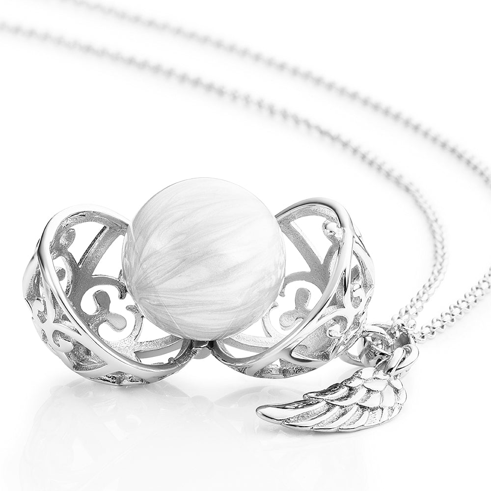 Engelsrufer Klangkugel collana argento sfera bianca XS ala