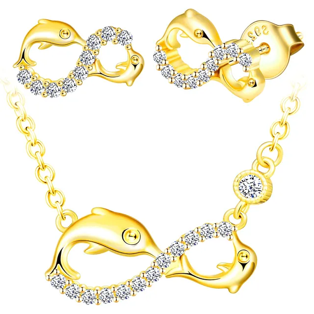 INFINIONLY Fashion Necklaces parure delfino oro collana orecchini