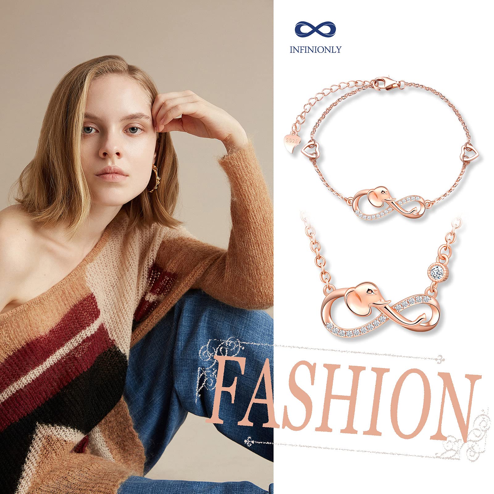 INFINIONLY Fashion Necklaces parure B collana oro rosa infinito