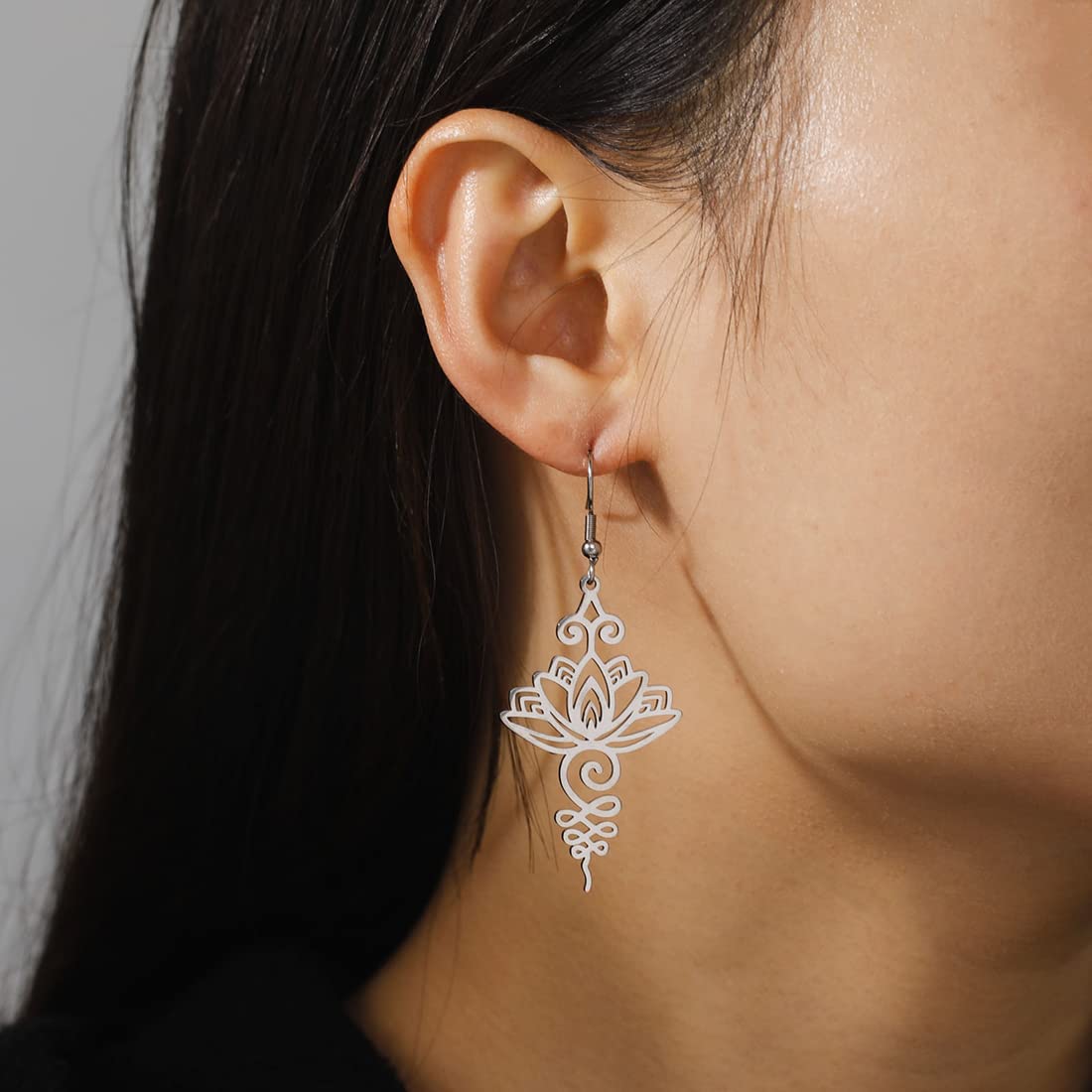 EUEAVAN Earrings orecchini pendenti loto yoga argento