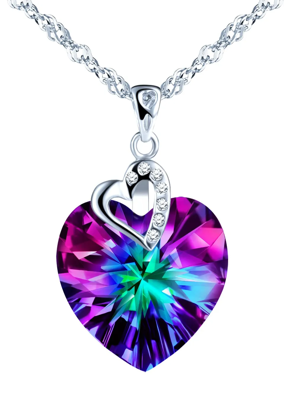 Infinionly Fashion Collana Cuore Cristallo Colorato Argento 925 45cm