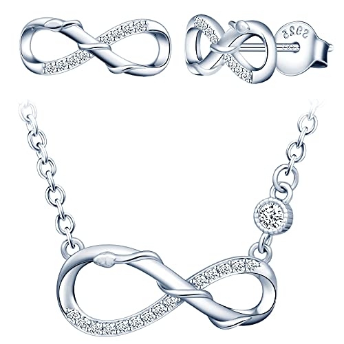 INFINIONLY Fashion Necklaces parure collana orecchini silver zirconi