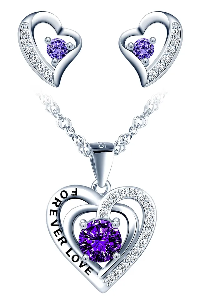 INFINIONLY Fashion Parure Cuore Viola Argento 925 Forever Love
