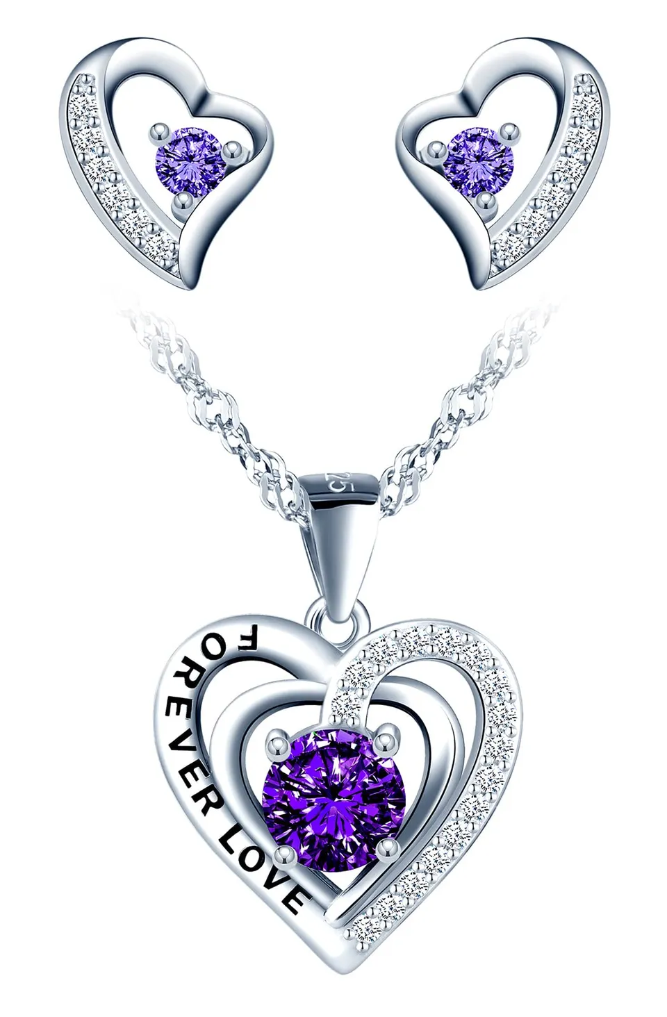 INFINIONLY Fashion Parure Cuore Viola Argento 925 Forever Love