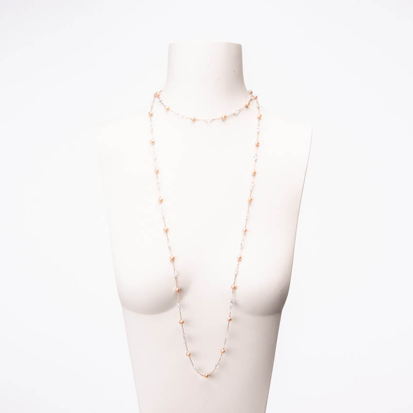 Chic Ad Hoc Collana sottile oro rosa perle rosa zirconi