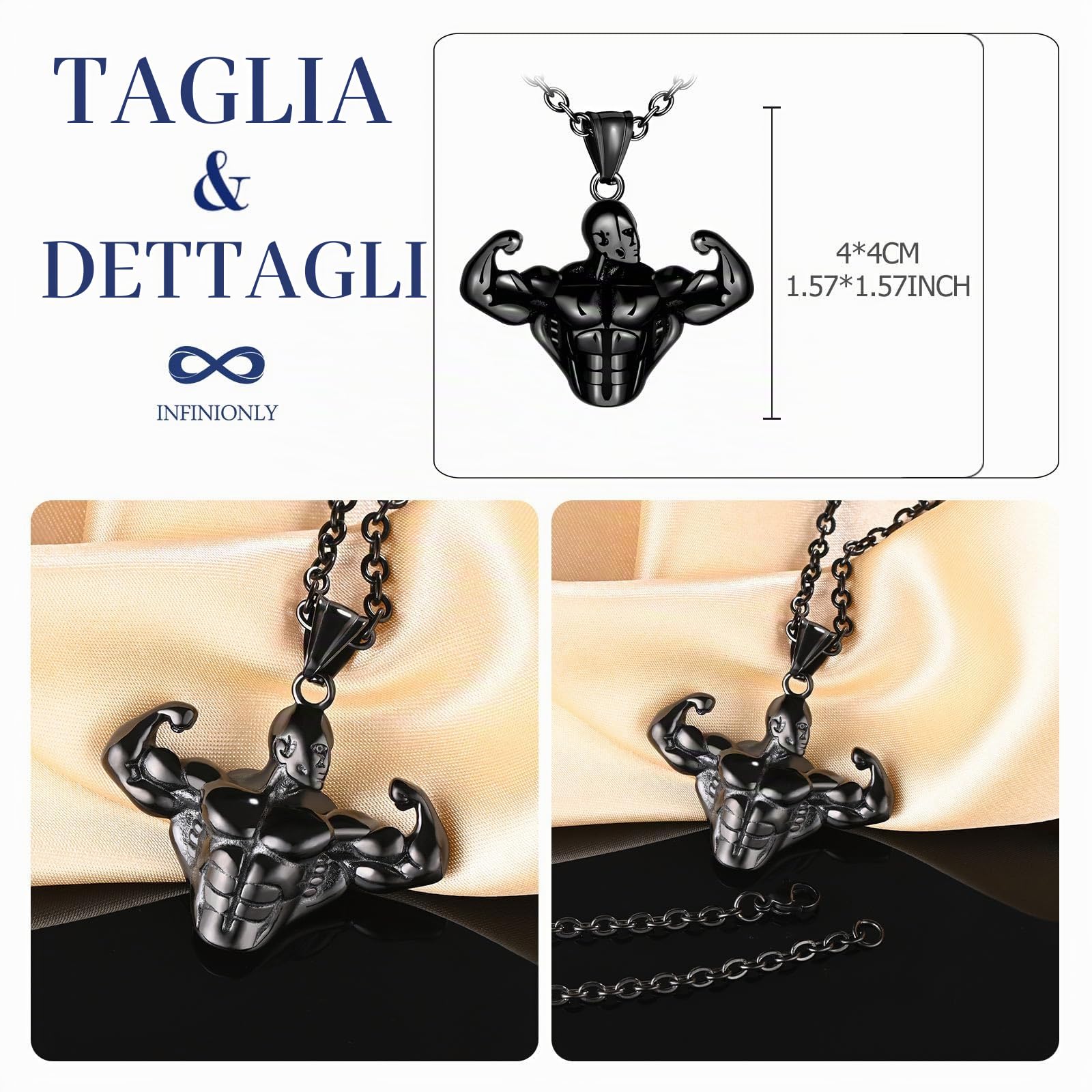 INFINIONLY Fashion Necklaces collana uomo bodybuilding nera