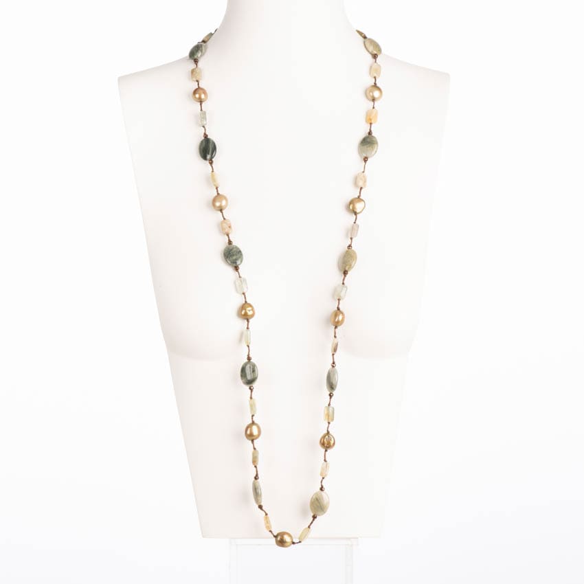 Chic Ad Hoc Collana Lunga Perle Verdi Acquamarina