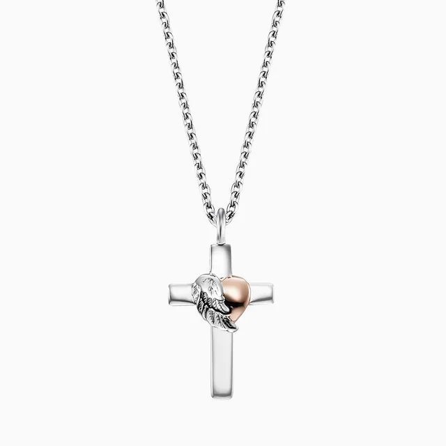Engelsrufer Kreuz Herzflügel Collana Bicolor