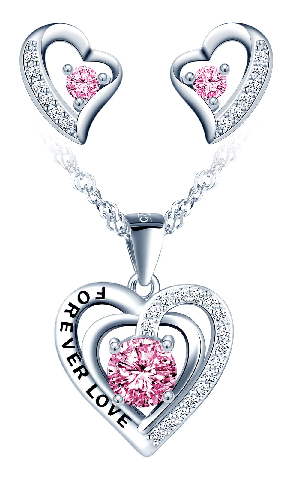 INFINIONLY parure cuore forever love rosa catena 45cm C