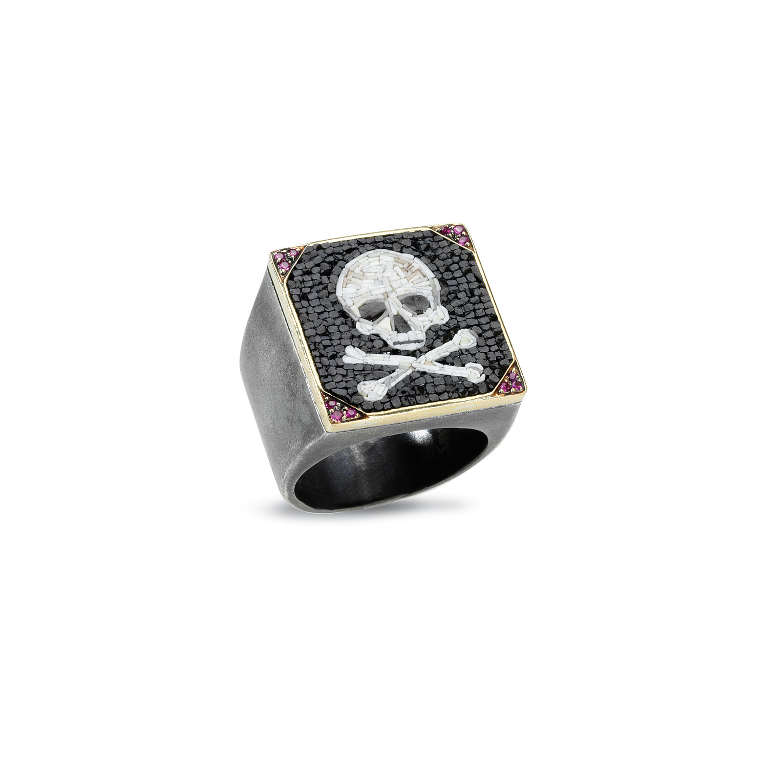 Le Sibille Anelli Skull Anello argento rubini mosaico