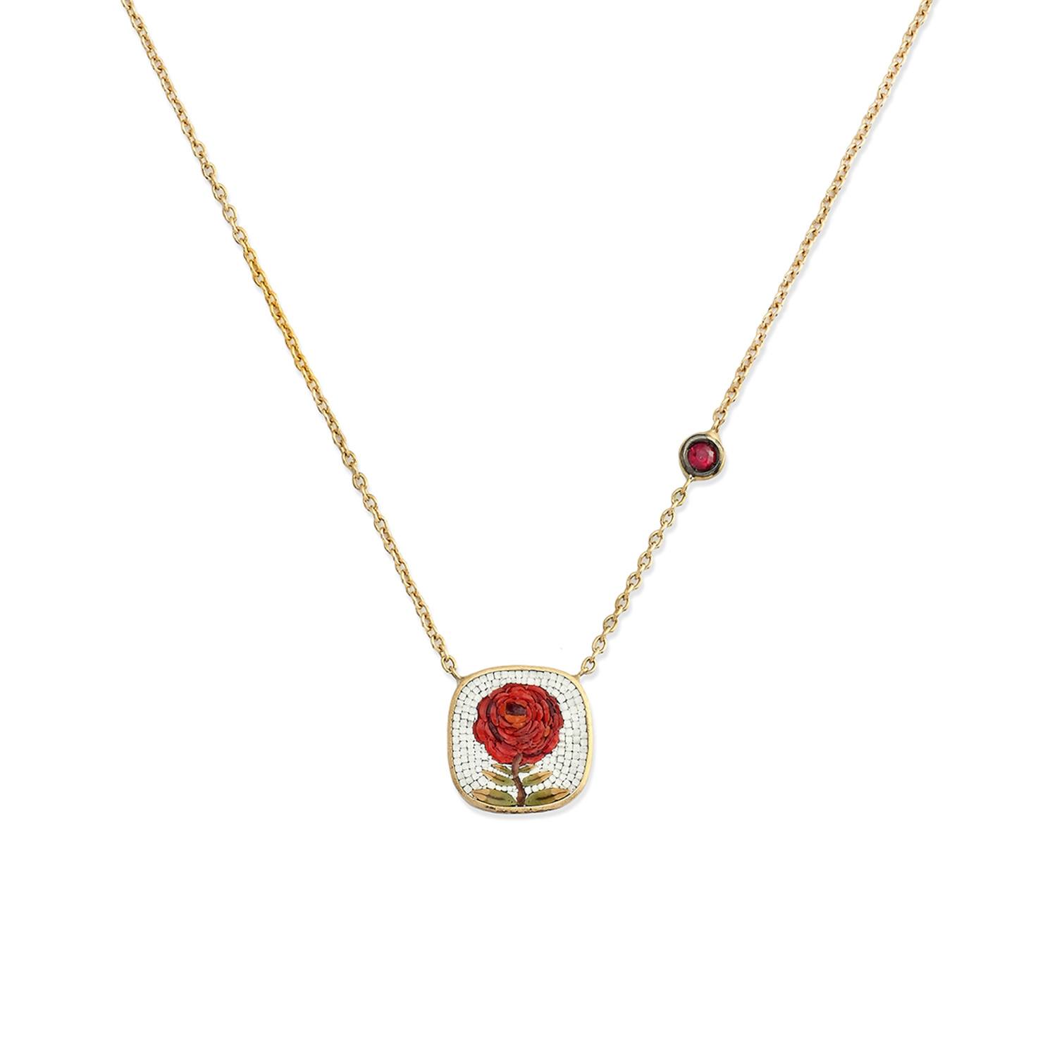 Le Sibille Rosae Collana Oro Giallo 18Kt Rubino Mosaico Romano