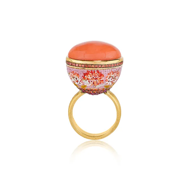 Le Sibille Boule anello oro 18ct corallo zaffiri rubini