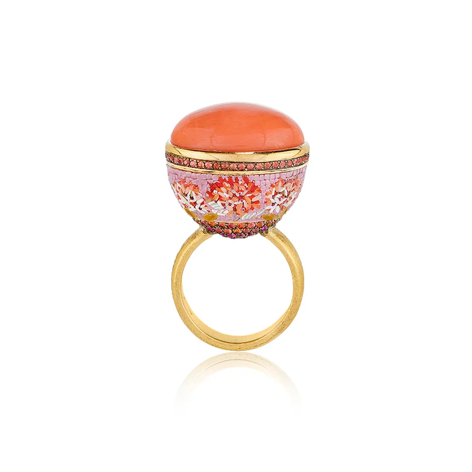 Le Sibille Boule anello oro 18ct corallo zaffiri rubini