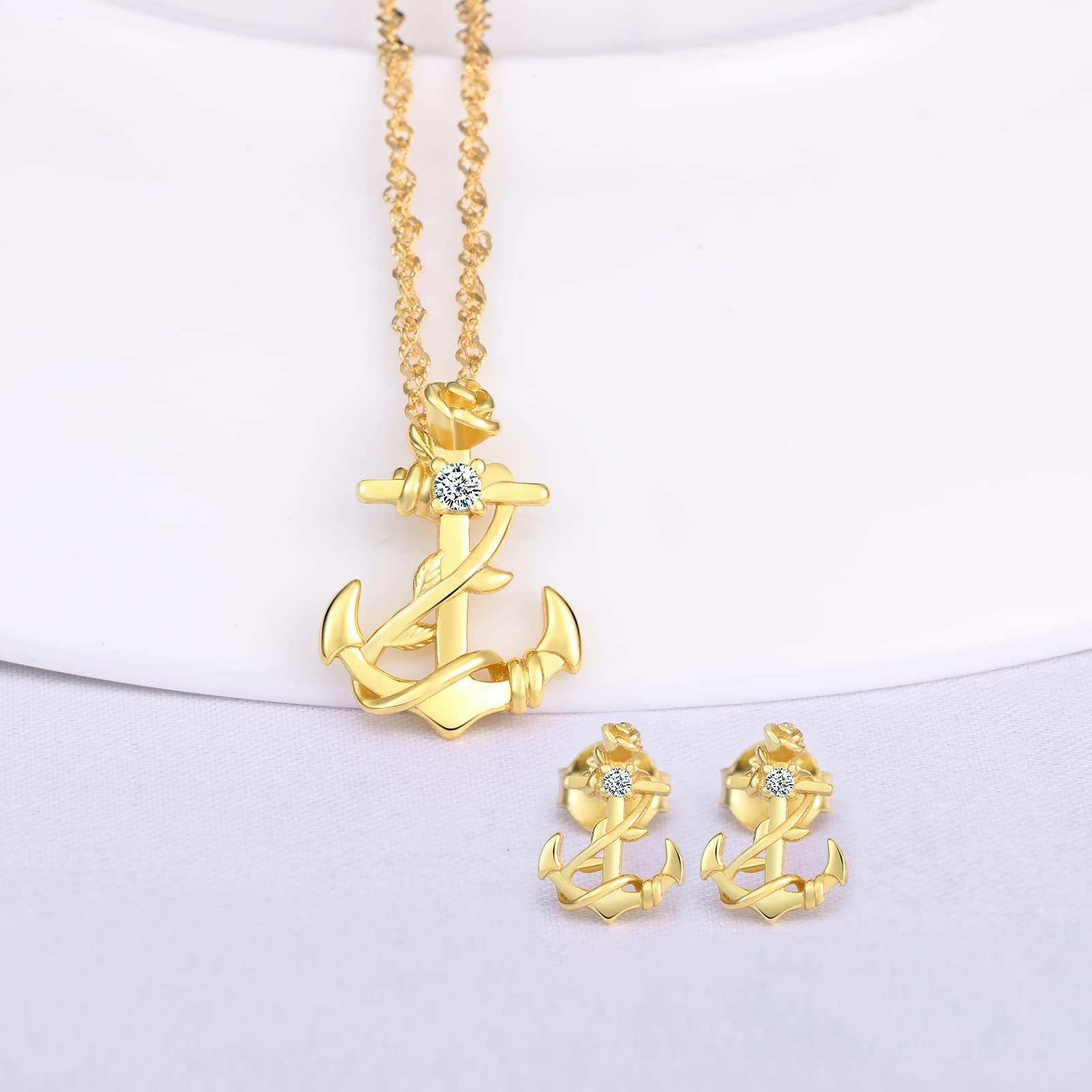 INFINIONLY Fashion Parure Collana Orecchini Ancora Oro