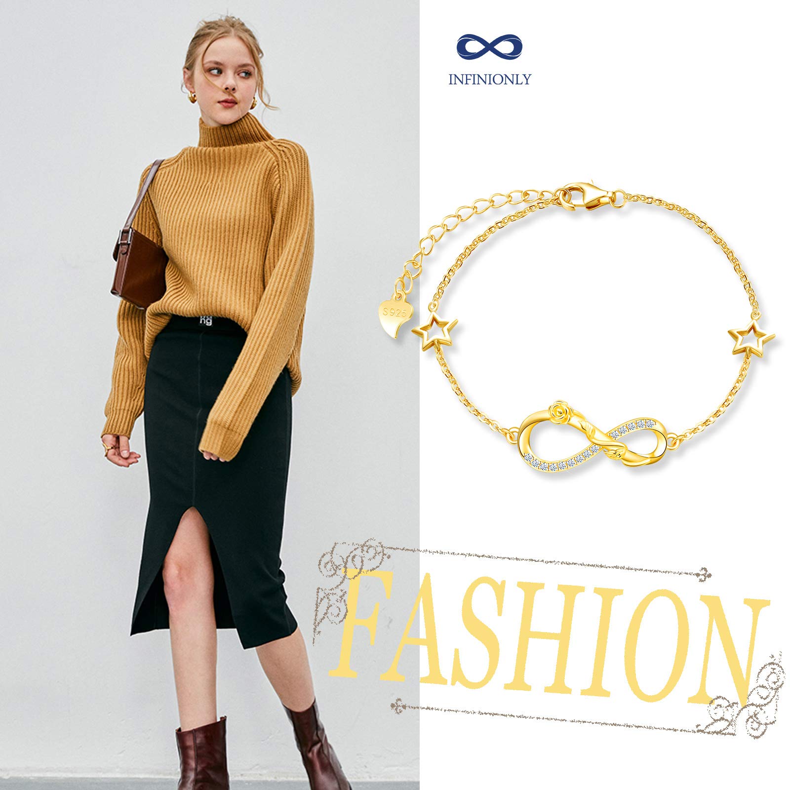 INFINIONLY Fashion Bracelets Bracciale Argento Stella Zirconi