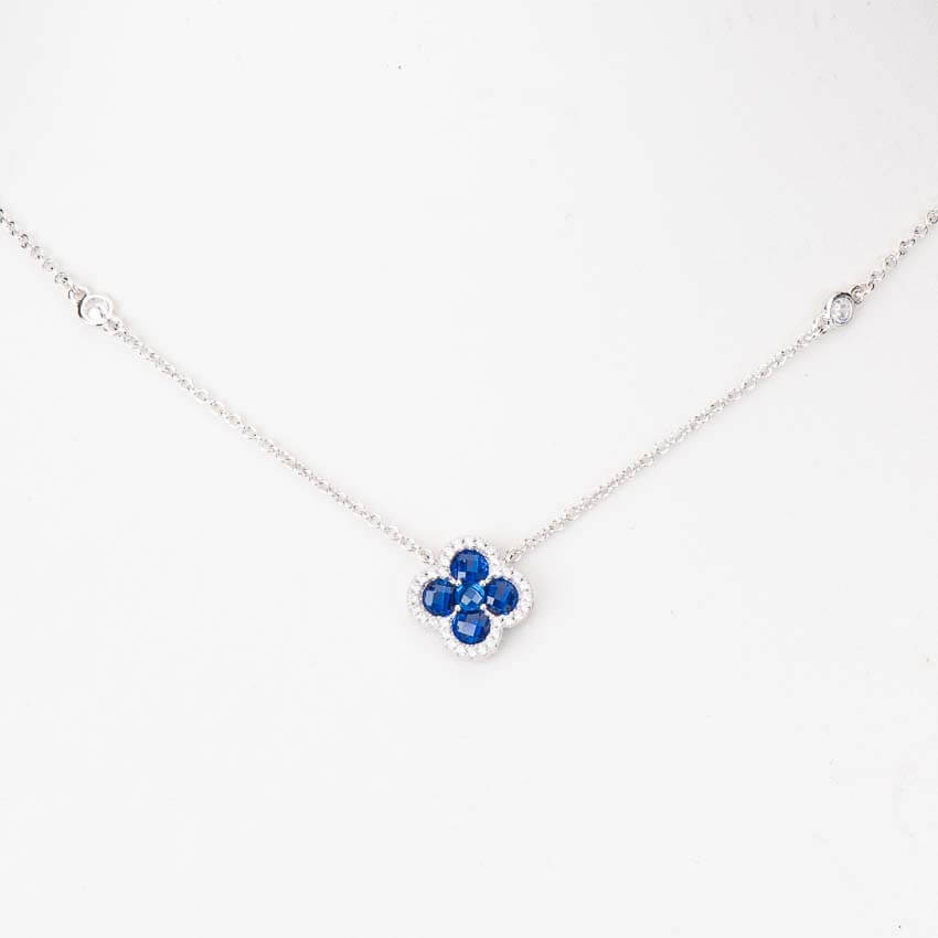 Chic Ad Hoc Collana girocollo argento zirconi quadrifoglio blu