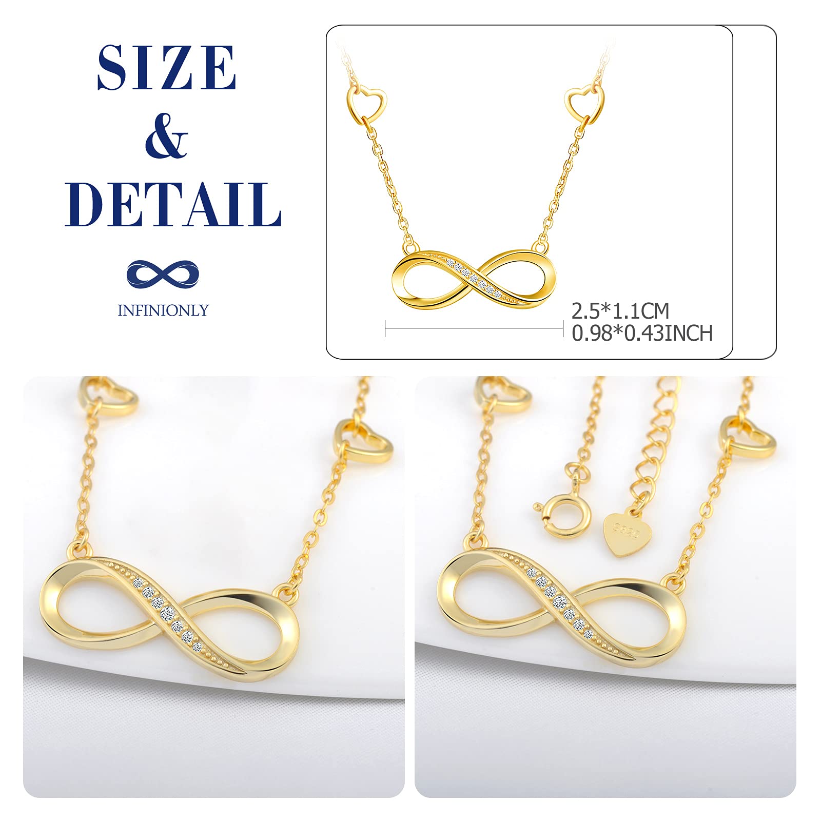 INFINIONLY Fashion Collana Infinito Cuore Argento 925 Zirconi