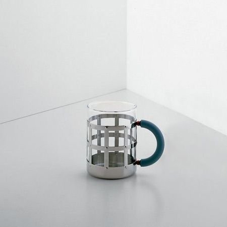 ALESSI DOMENICO Tavola mug acciaio vetro azzurro 35cl