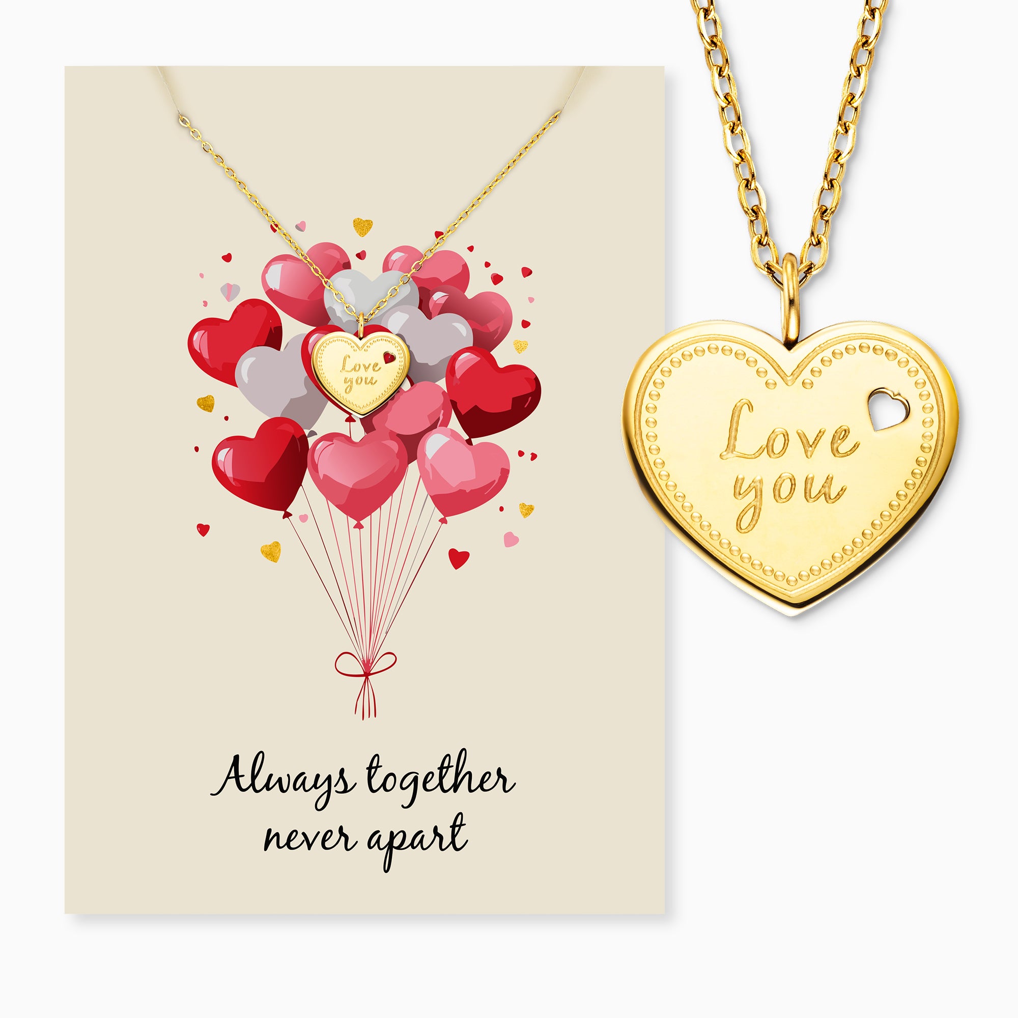 MySteel Love You collana acciaio oro cuore biglietto