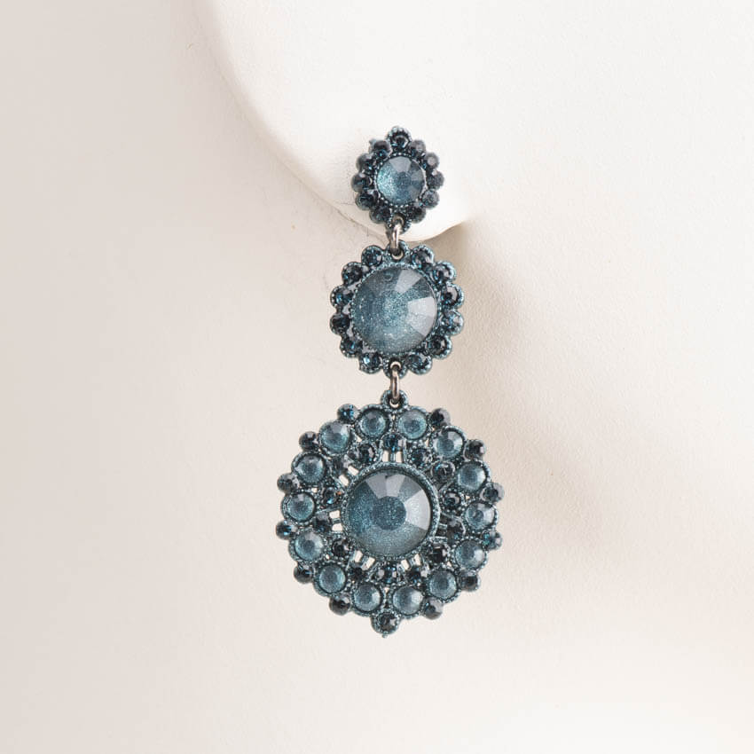 Chic Ad Hoc Orecchini perno fiore cristalli blu denim