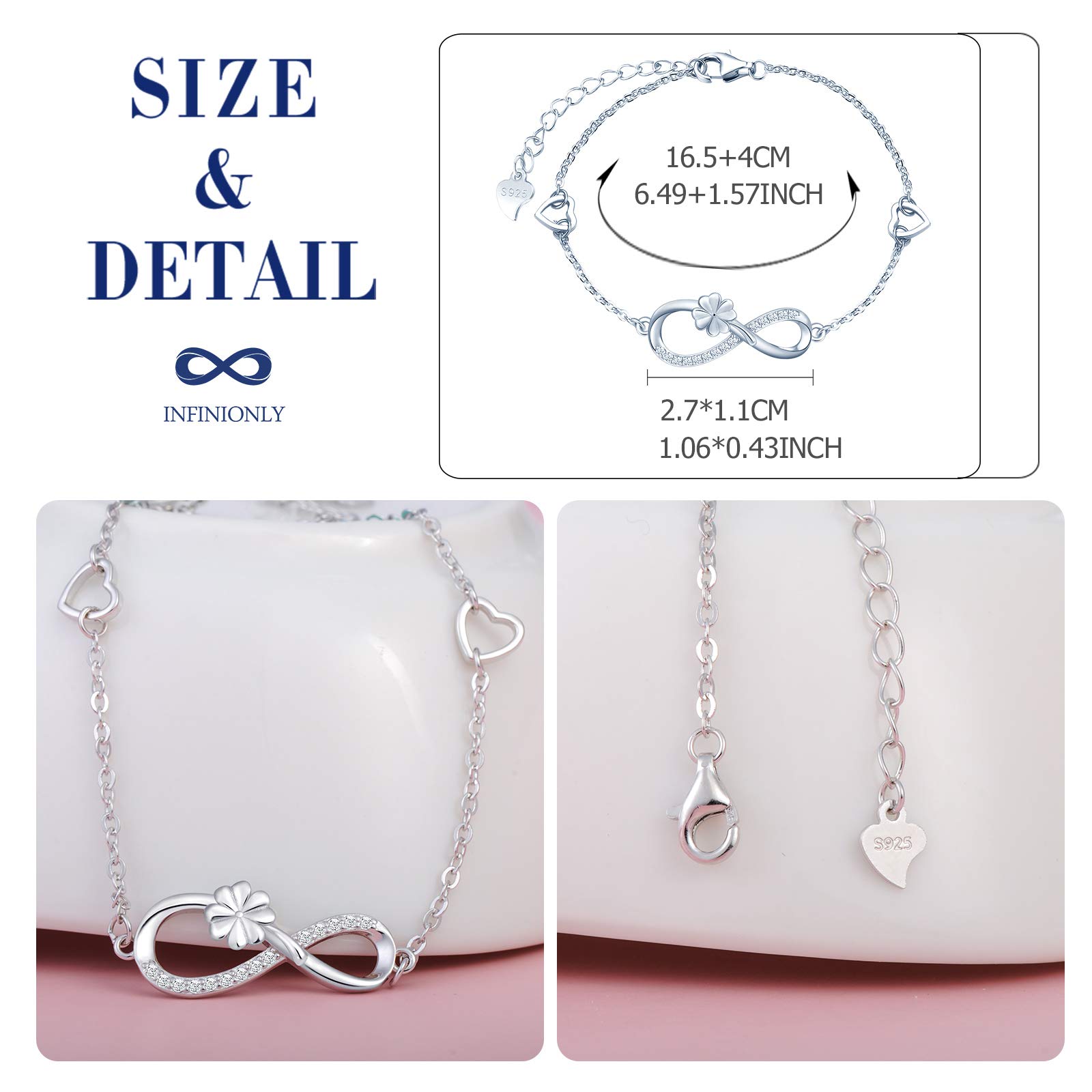 INFINIONLY Fashion Bracciale Infinito Cuore Argento 925