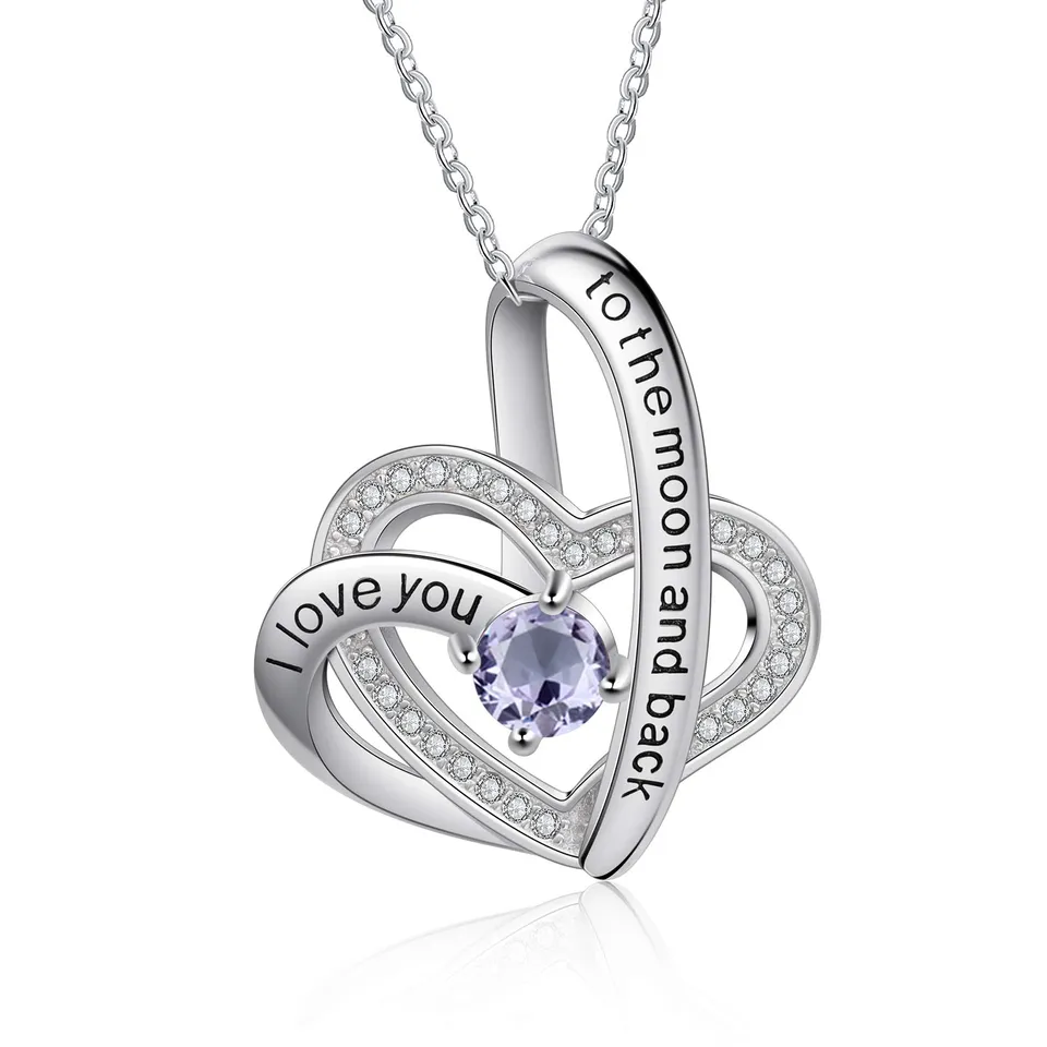 Jessemade Gioielli Collana Argento 925 Cuore Birthstone Zirconi Regolabile