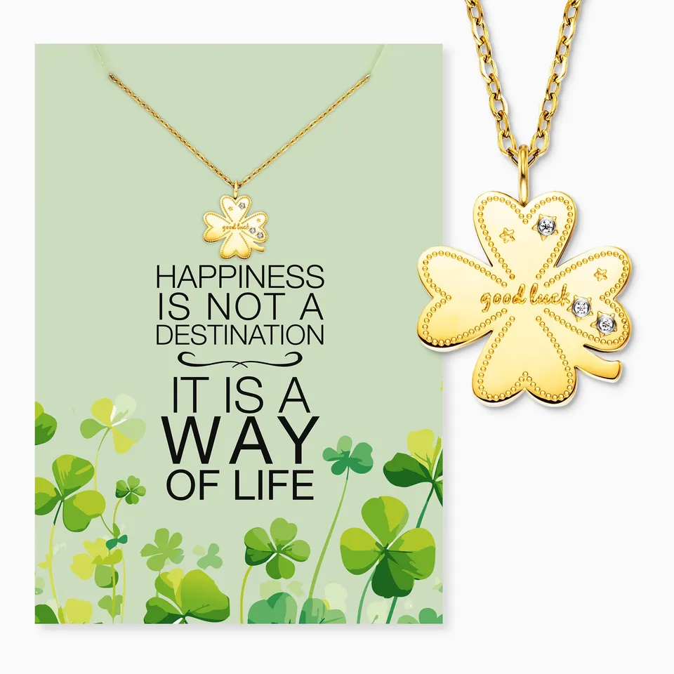 Engelsrufer MySteel Happiness collana quadrifoglio oro zirconia