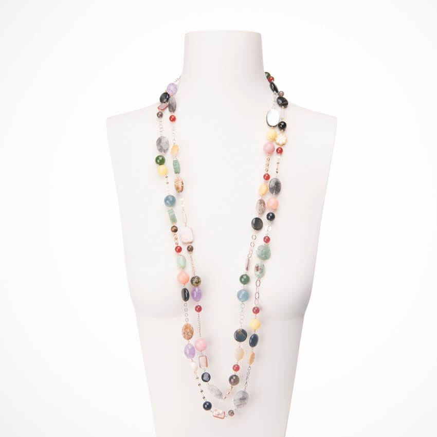 Chic Ad Hoc Collana lunga pietre dure multicolor