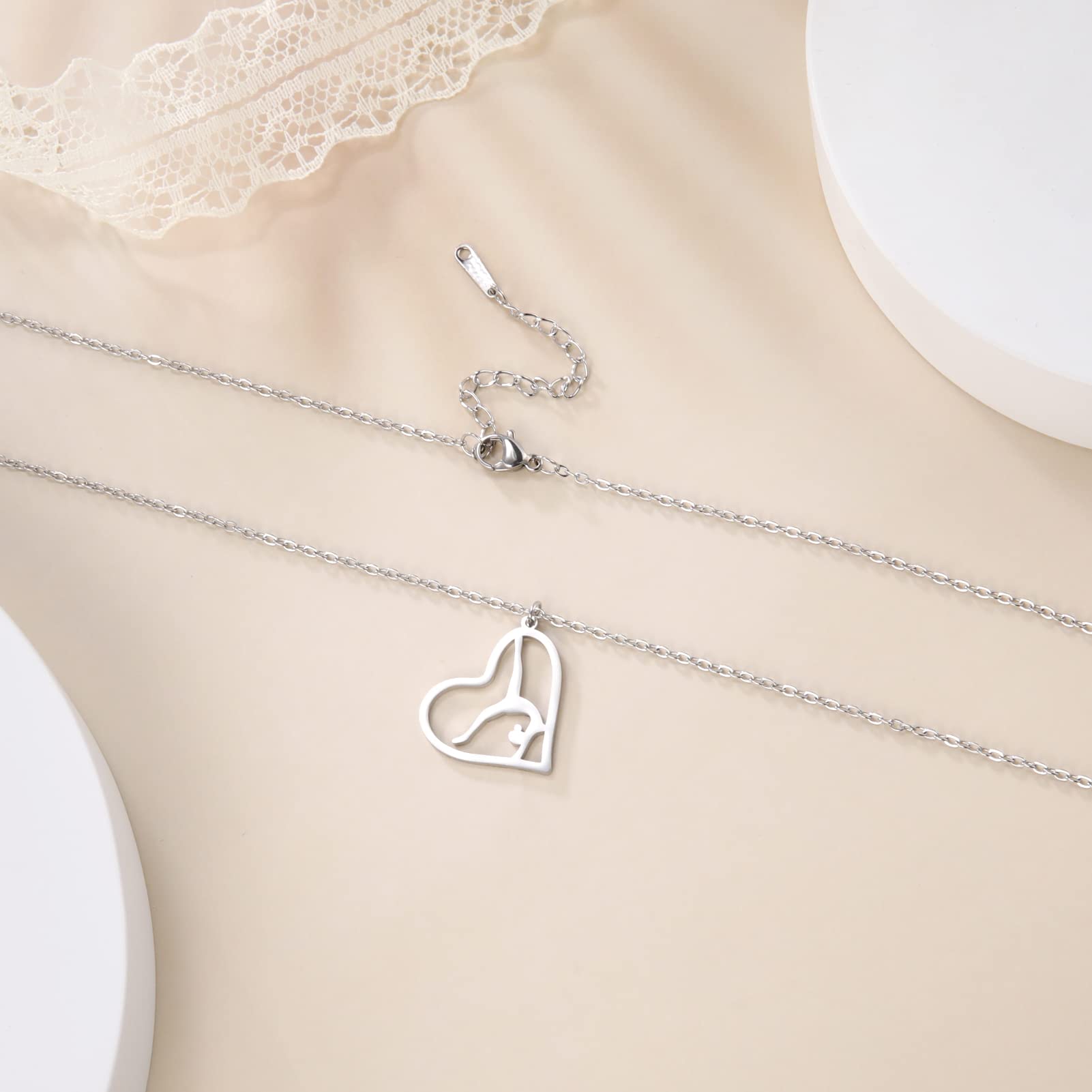 EUEAVAN Necklaces collana ginnastica cuore argento acciaio