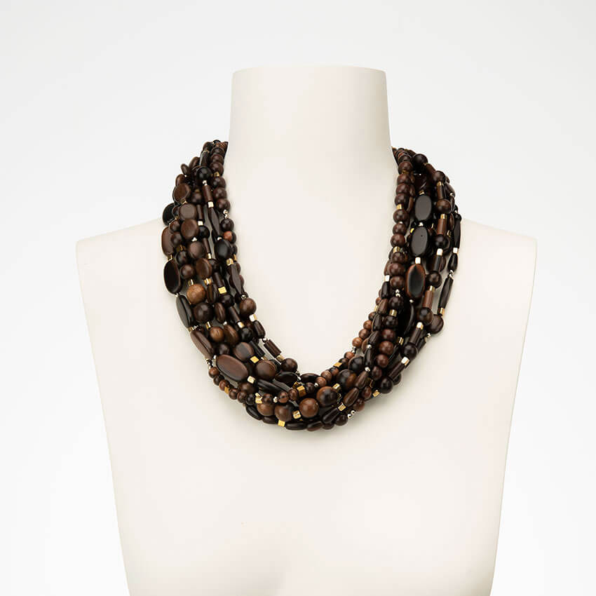 Chic Ad Hoc Collana multifili legno ematite oro girocollo